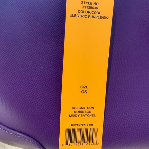 New Tory Burch Robinson Middy Satchel Purple - Picture 7 of 7